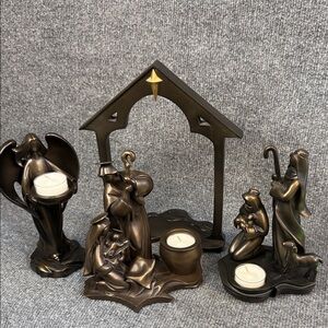 Vintage PartyLite Bronze Nativity Set of Four Pieces Beautiful!